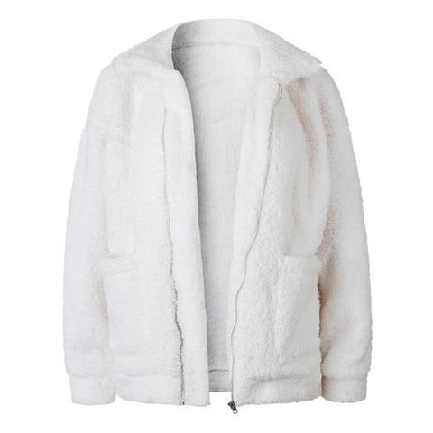 Image of Elegant Faux Fur Coat Women 2018 Autumn Winter Warm Soft Zipper Fur Jacket Female Plush Overcoat Pocket Casual Teddy Outwear