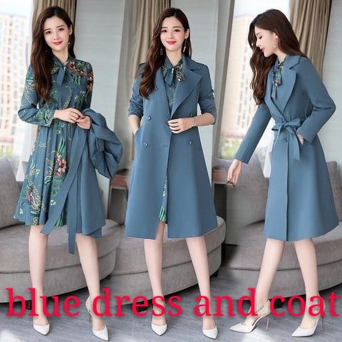 Image of Spring Autumn Trench Coat Slim OL Ladies Trench Coat Women Dress Women Windbreakers Plus Size Two Pieces Women Sets Trench Coats