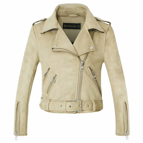 Image of 2020 New Arrial Women Autumn Winter Suede Faux Leather Jackets Lady Fashion Matte Motorcycle Coat Biker Gray Pink Beige Outwear