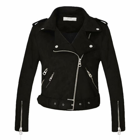 Image of 2020 New Arrial Women Autumn Winter Suede Faux Leather Jackets Lady Fashion Matte Motorcycle Coat Biker Gray Pink Beige Outwear