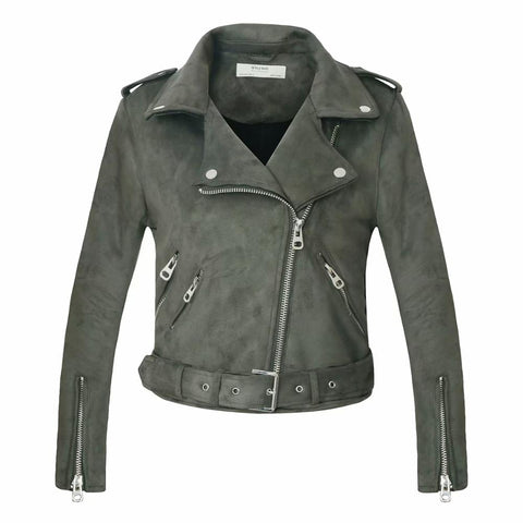 Image of 2020 New Arrial Women Autumn Winter Suede Faux Leather Jackets Lady Fashion Matte Motorcycle Coat Biker Gray Pink Beige Outwear