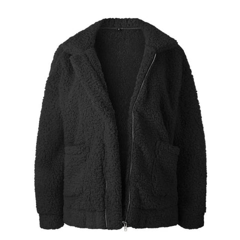 Image of Elegant Faux Fur Coat Women 2018 Autumn Winter Warm Soft Zipper Fur Jacket Female Plush Overcoat Pocket Casual Teddy Outwear