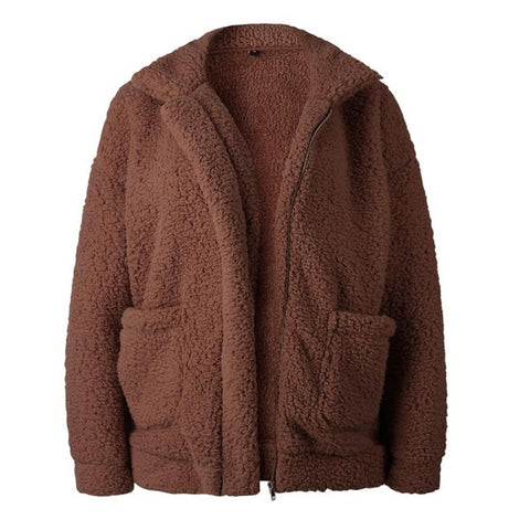 Image of Elegant Faux Fur Coat Women 2018 Autumn Winter Warm Soft Zipper Fur Jacket Female Plush Overcoat Pocket Casual Teddy Outwear