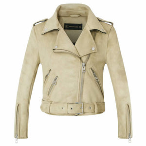 2020 New Arrial Women Autumn Winter Suede Faux Leather Jackets Lady Fashion Matte Motorcycle Coat Biker Gray Pink Beige Outwear