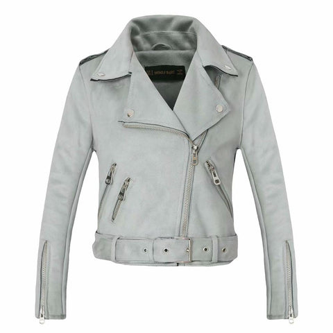 Image of 2020 New Arrial Women Autumn Winter Suede Faux Leather Jackets Lady Fashion Matte Motorcycle Coat Biker Gray Pink Beige Outwear