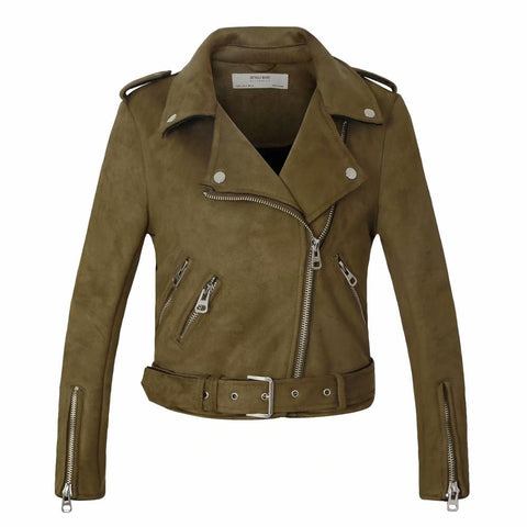 Image of 2020 New Arrial Women Autumn Winter Suede Faux Leather Jackets Lady Fashion Matte Motorcycle Coat Biker Gray Pink Beige Outwear