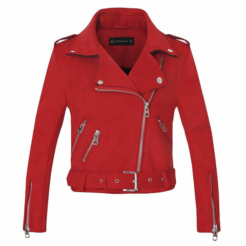 Image of 2020 New Arrial Women Autumn Winter Suede Faux Leather Jackets Lady Fashion Matte Motorcycle Coat Biker Gray Pink Beige Outwear